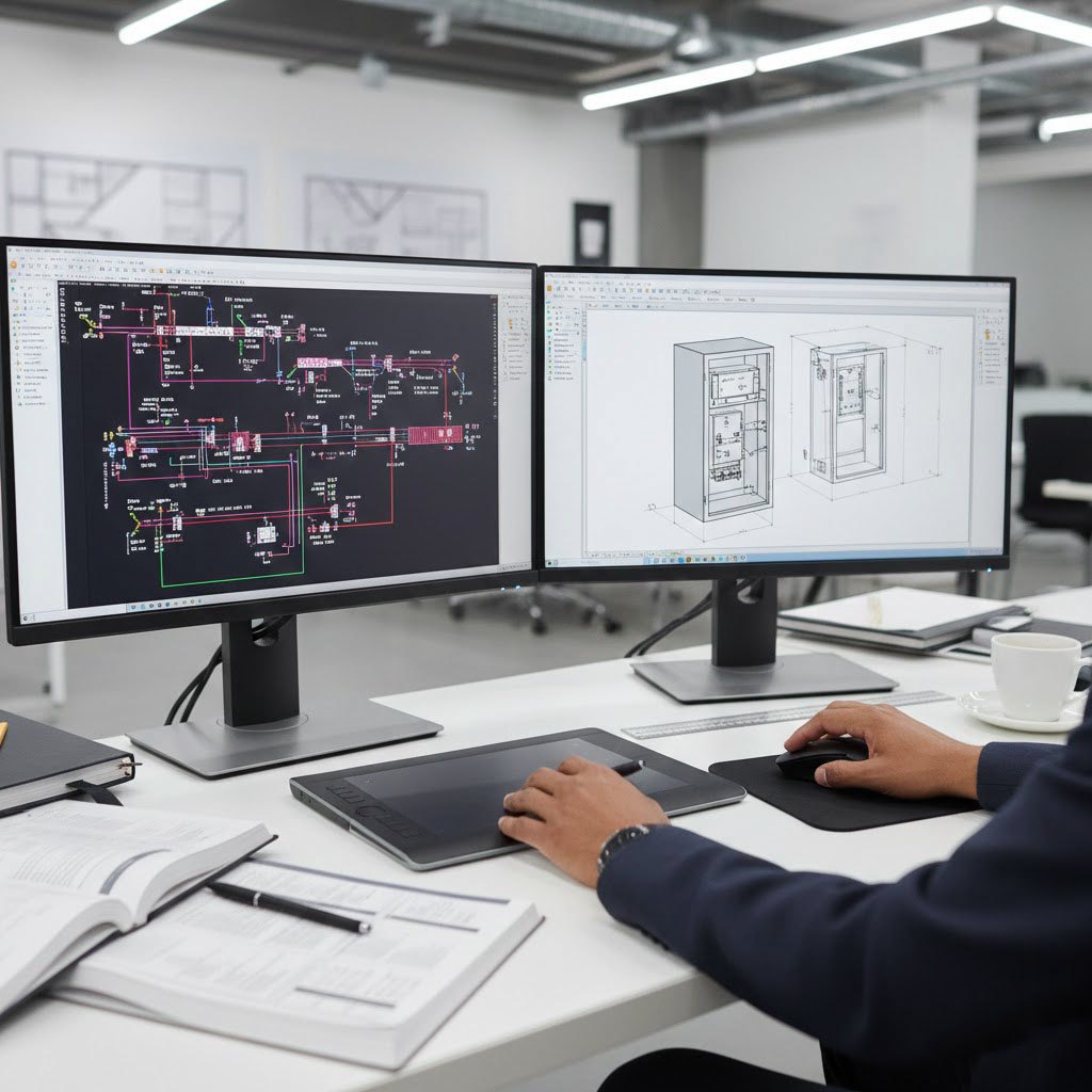 PollaB engineer preparing panel wiring diagrams in EPLAN